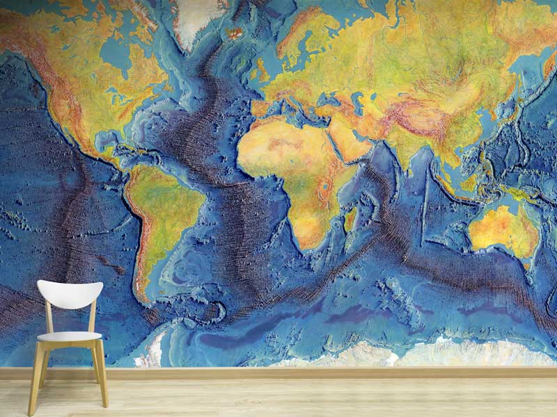 World Ocean Floor Map Wallpaper Mural