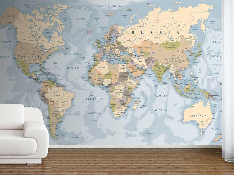 Light Political World Map Wallpaper Mural