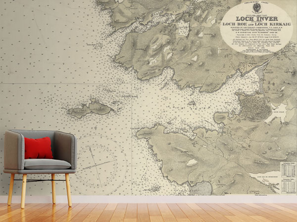 Loch Inver Historic Chart 1874 Wallpaper Mural