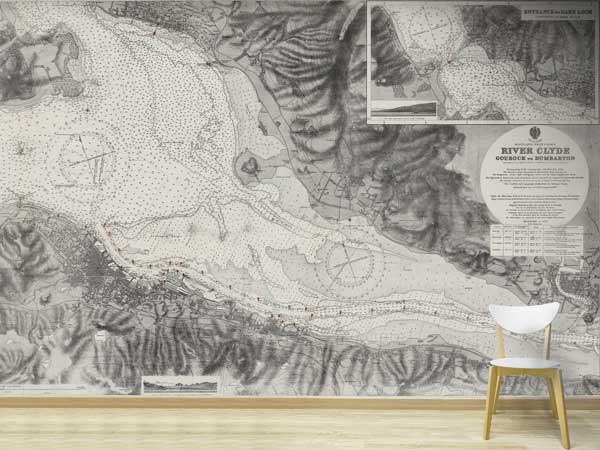 River Clyde Gourock to Dumbarton Historic Chart 1917 Lochs Buy and Spelve Historic Chart 1952 Wallpaper Mural