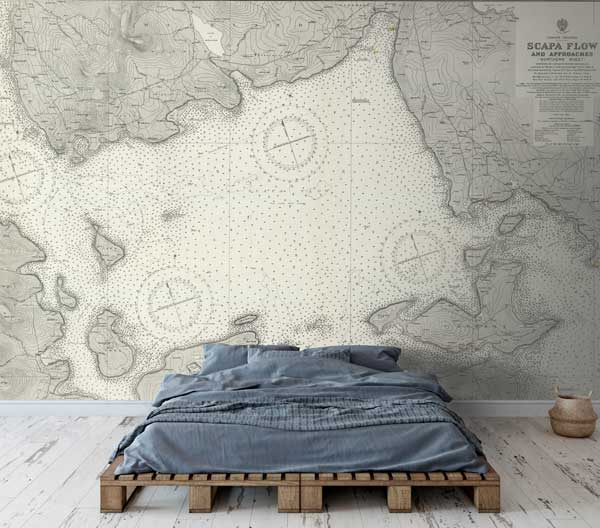 Scapa Flow and approaches Historic Chart 1914 Wallpaper Mural