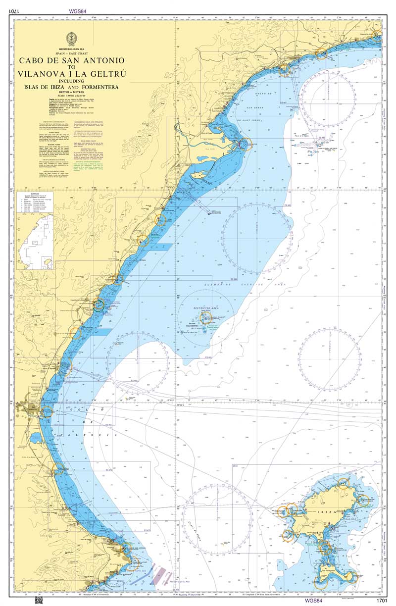 Admiralty Chart - Spain Cabo de San Antonio to Vilanova I la Geltru inc Islas de Ibiza and Formentera