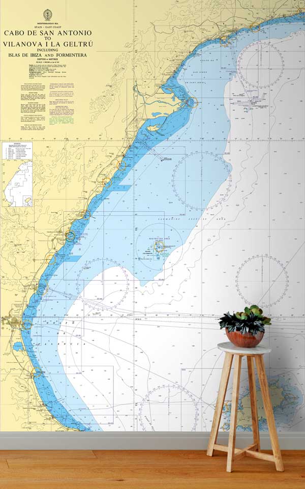 Spain Cabo de San Antonio to Vilanova I la Geltru inc Islas de Ibiza and Formentera Wallpaper Mural