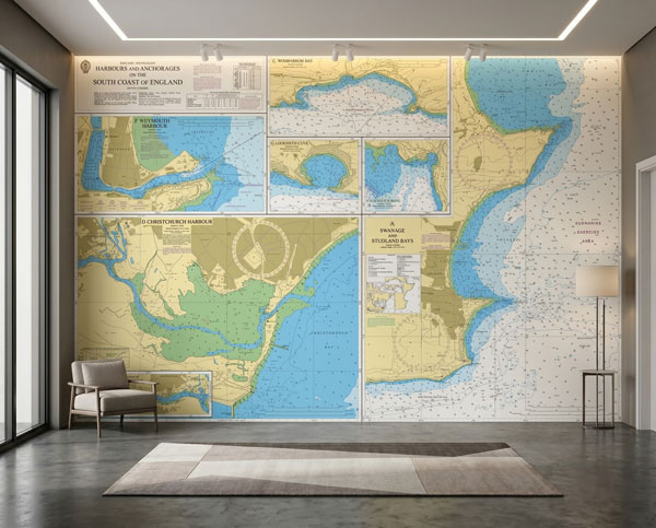 Harbours and Anchorages on the South Coast of England Wallpaper Mural