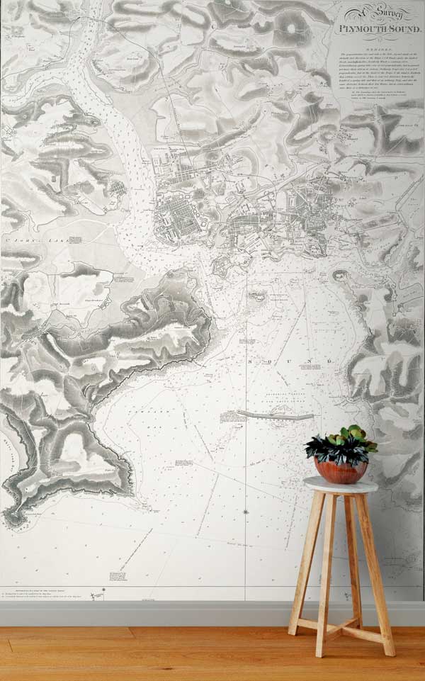 Plymouth Historic Chart 1859 Wallpaper Mural