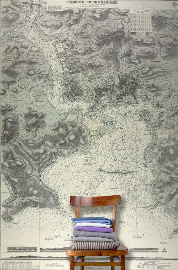 Plymouth Sound and Hamoaze 1953 Historic Wallpaper Mural