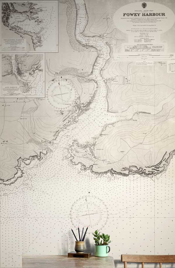 Cornwall Fowey Henderson 1952 Historic Wallpaper Mural