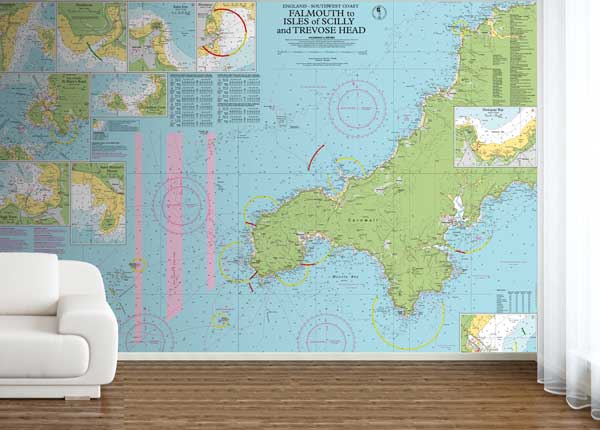 Falmouth to Isles of Scilly and Trevose Head Wallpaper Mural