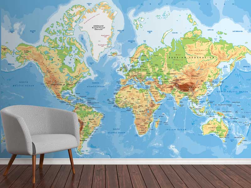 Physical World Map Wallpaper Mural