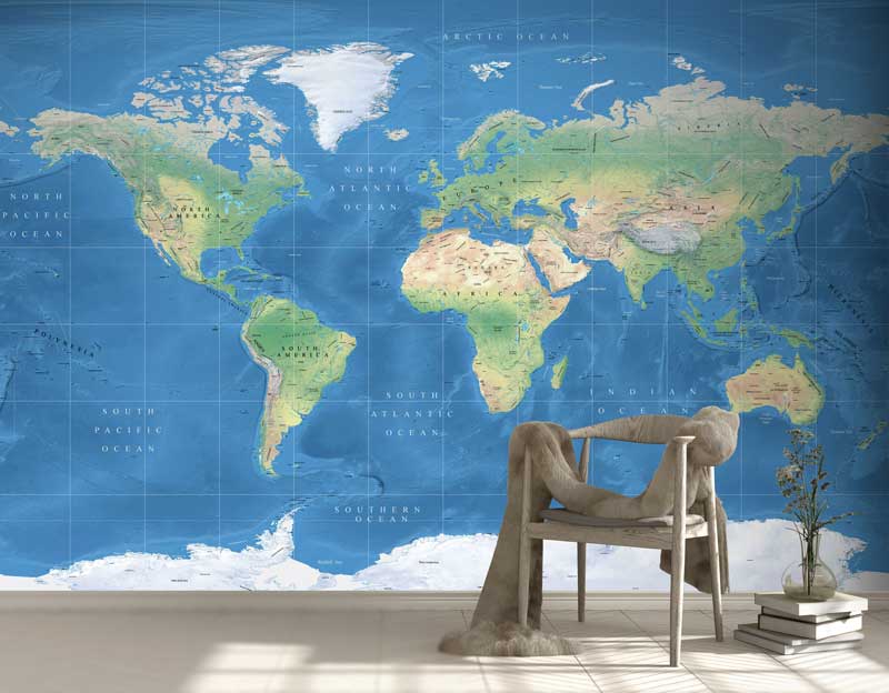 Miller Physical World Map Wallpaper Mural