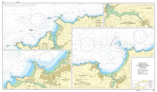 Cornwall Harbours Padstow, Wadebridge, St-Ives, Newquay Nautical Chart Poster