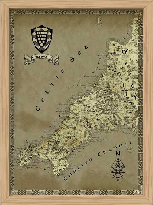 Cornwall Fantasy Map LOTR Tolkien Framed Poster Print 