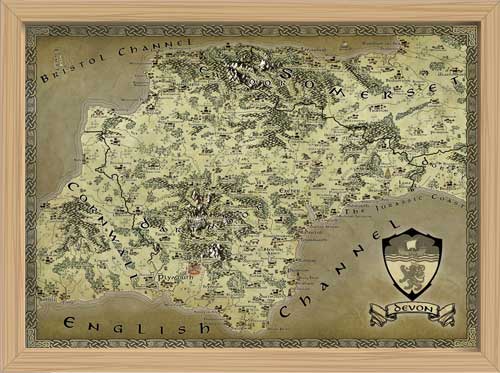 Devon Fantasy Map LOTR Tolkien Framed Poster Print 