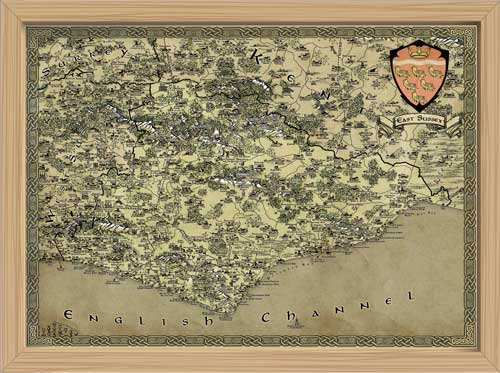 East Sussex Fantasy Map LOTR Tolkien Framed Poster Print 