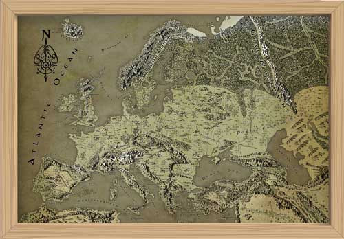Europe Fantasy Map LOTR Tolkien Framed Poster Print 