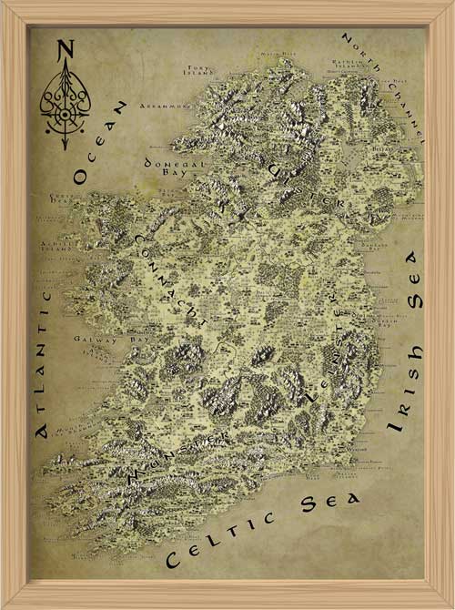 Ireland Fantasy Map LOTR Tolkien Framed Poster Print 