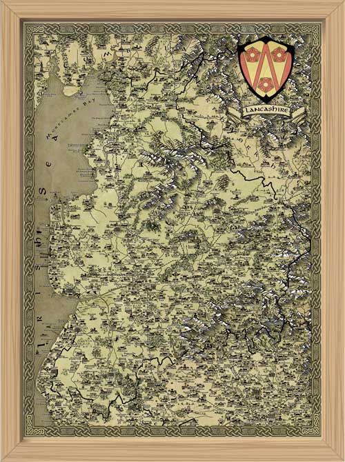 Lancashire Fantasy Map LOTR Tolkien Framed Poster Print 