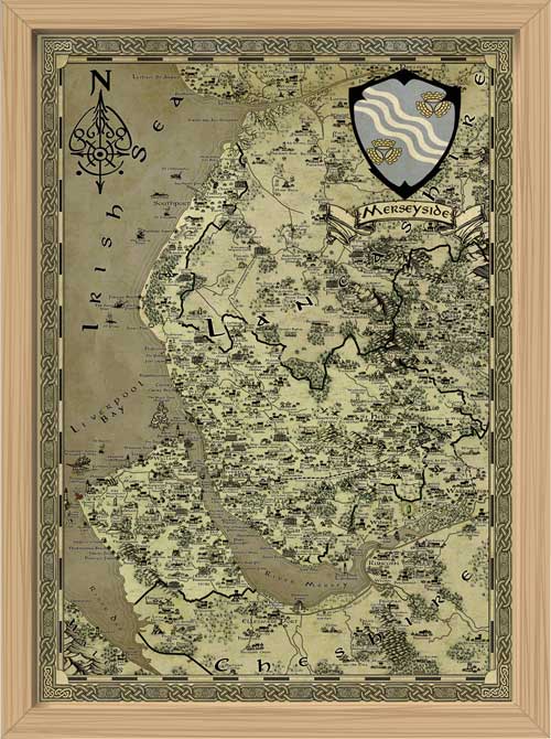Merseyside Fantasy Map LOTR Tolkien Framed Poster Print 