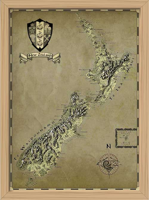 Newe Zealand Fantasy Map LOTR Tolkien Framed Poster Print 