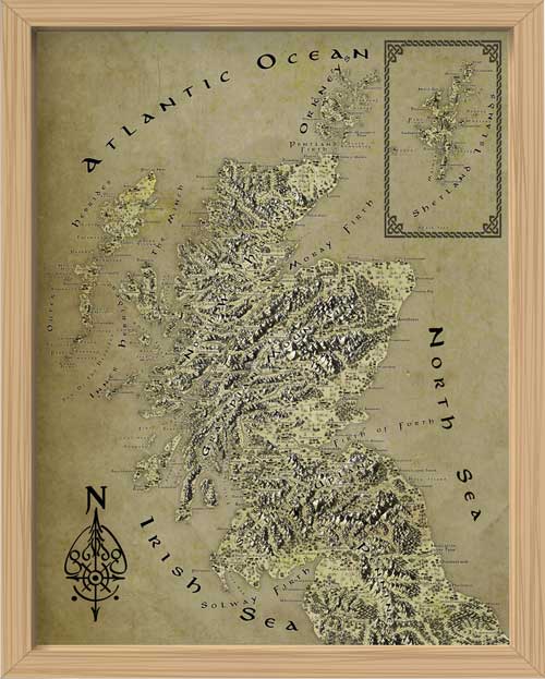 Scotland Fantasy Map LOTR Tolkien Framed Poster Print 