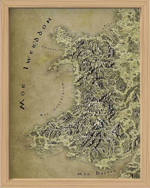 Wales - Cymraeg Fantasy Map LOTR Tolkien Framed Poster Print 