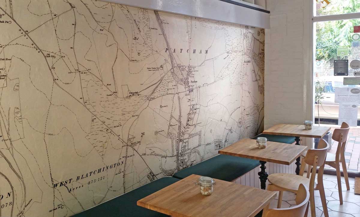 restaurant historic map wallpaper mural