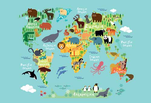 Kids Animal World Map Poster