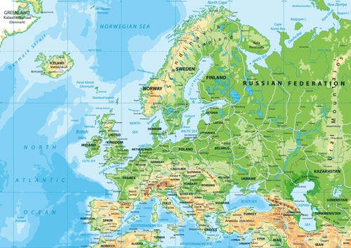 Europe Physical Map Poster