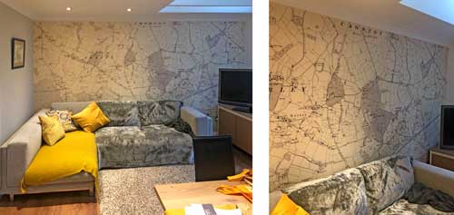 OS historic map wallpaper living room