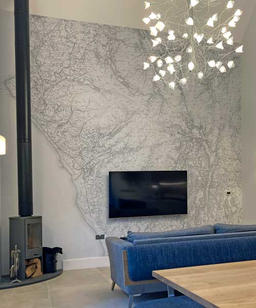 Historic OS Lake District map wallpaper for kitchen