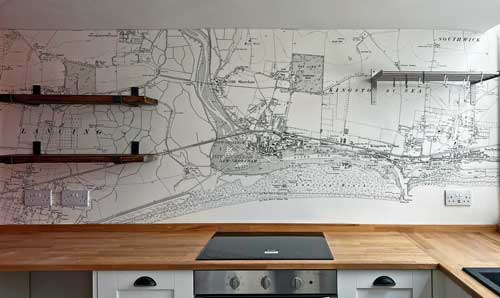 kitchen historic map wallpaper mural of Shoreham by Sea
