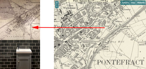 bathroom OS historic wallpaper map mural of Pontefract