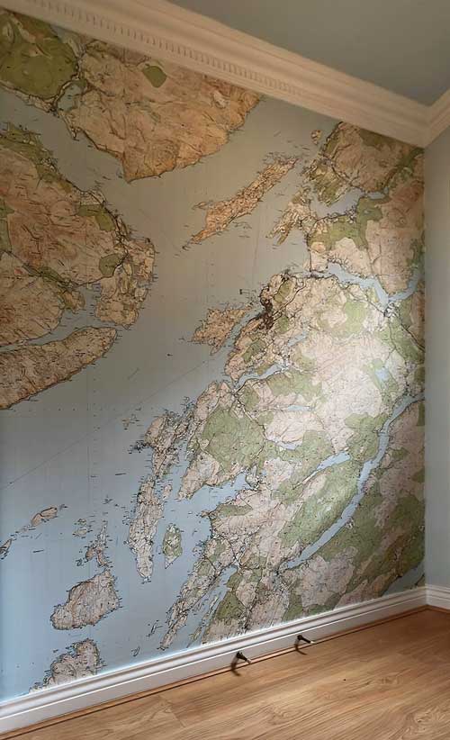 Ordnance Survey Explorer 25k map wallpaper mural in hallway