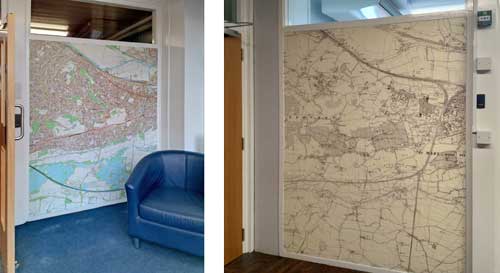 Historic and Modern OS map wallpaper murals for school