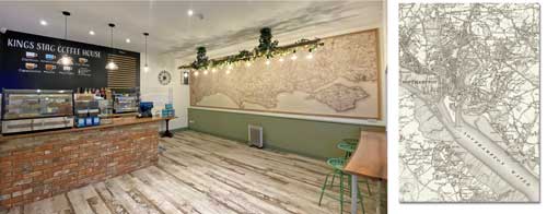 Historic Ordnance Survey map wallpaper for cafe