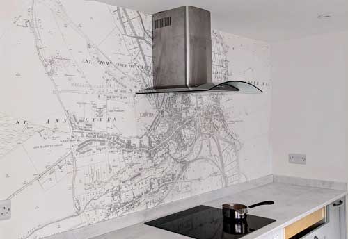 OS historic map wallpaper kitchen
