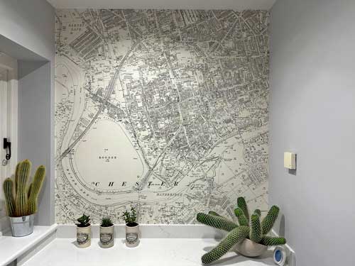 Historic Ordnance Survey map wallpaper for cloakroom