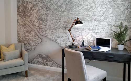 OS historic map wallpaper living room