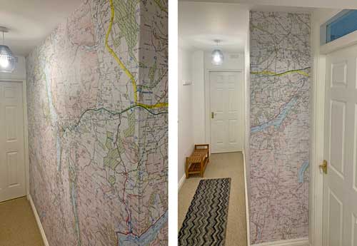 OS Landranger map wallpaper for hallway