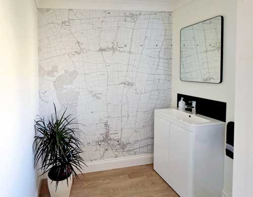 Historic Ordnance Survey map wallpaper mural for washroom
