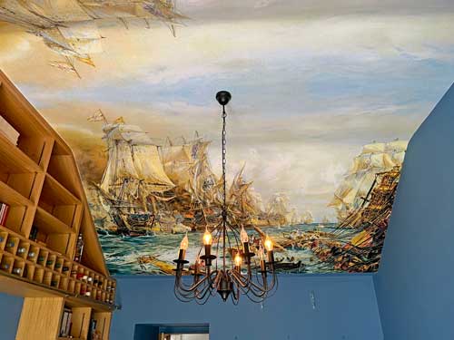 Mirrored mural of old masters painting
