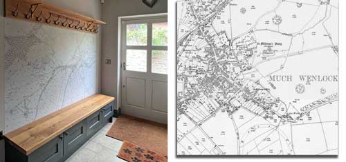 Historic Ordnance Survey map mural for hallway