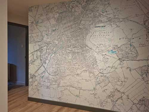 Historic Ordnance Survey map wallpaper mural in hallway