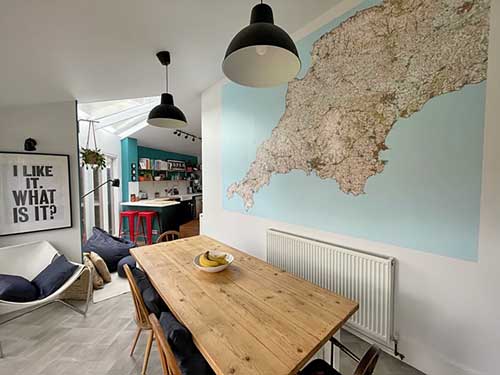 Ordnance Survey Explorer 50k map wallpaper for dining room
