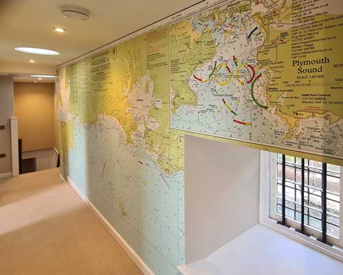 Plymouth Sound Nautical Chart wall mural for hallway and landing