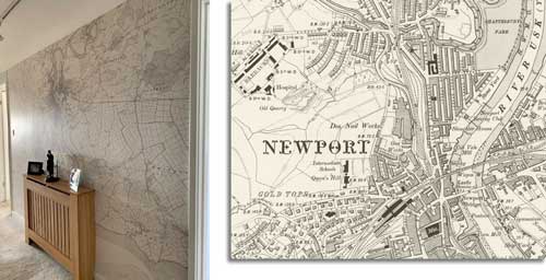 Historic Ordnance Survey map mural of Newport, Wales