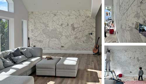 OS 6 inch historic map wallpaper living room