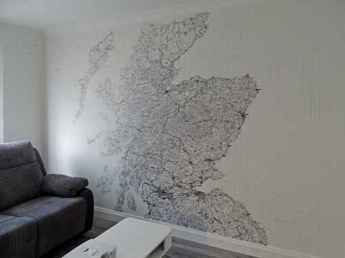 Black & White Wallpaper Mural Map of Scotland