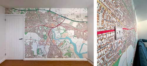 Living room local map wallpaper mural