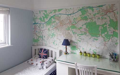 Ordnance Survey 10k wallpaper map in bedroom